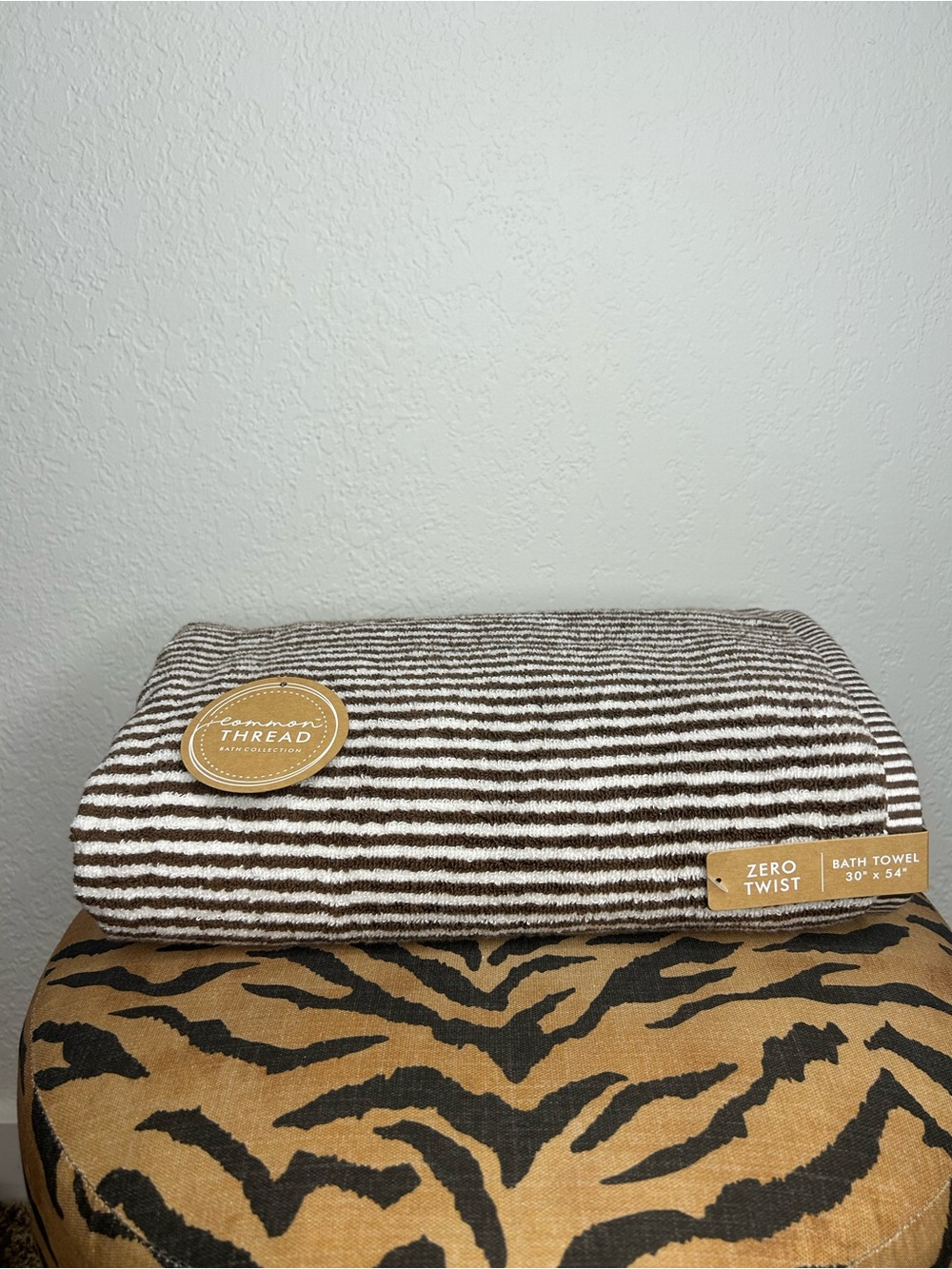 NEW Common Thread Eco-Melange Bamboo ZeroTwist Brown Mini MircoStripe Bath Towel